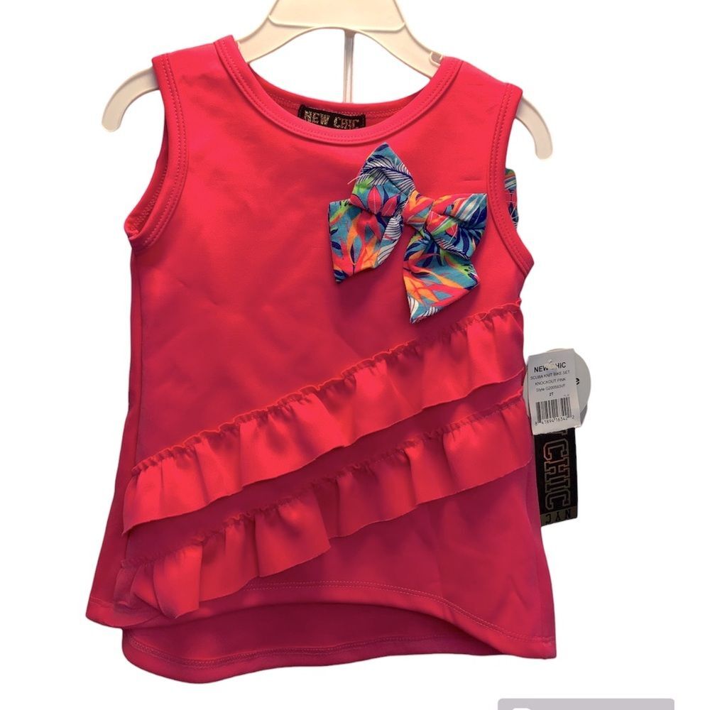 New Chic scuba knit bike set, knockout pink, 2T